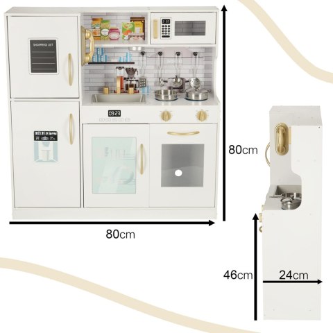 Drewniana kuchnia dla dzieci z lodówką, LED, listą zakupów i akcesoriami 80 cm Drewniana kuchnia dla dzieci z lodówką, LED, listą zakupów i akcesoriami 80 cm