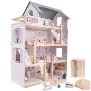 Drewniany domek dla lalek z mebelkami 80 cm