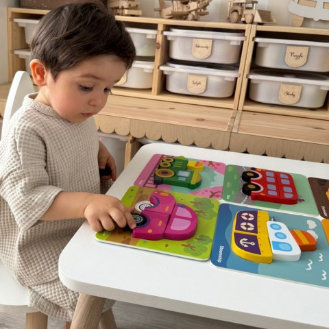 Drewniana układanka Montessori – klocki pojazdy, 33 elementy Drewniana układanka Montessori – klocki pojazdy, 33 elementy