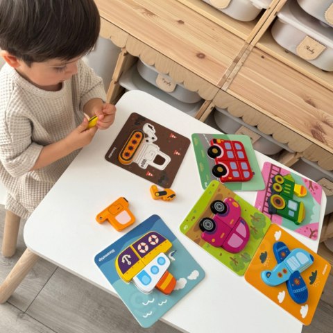 Drewniana układanka Montessori – klocki pojazdy, 33 elementy Drewniana układanka Montessori – klocki pojazdy, 33 elementy
