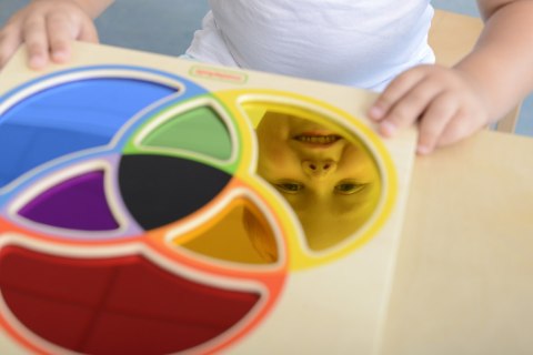 Drewniana tablica edukacyjna – lustro i nauka mieszania kolorów Montessori