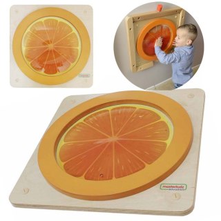 Drewniana tablica edukacyjna – sensoryczna pomarańcza Montessori