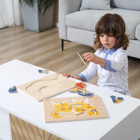 Drewniane puzzle Montessori „Kogut” z pinezkami