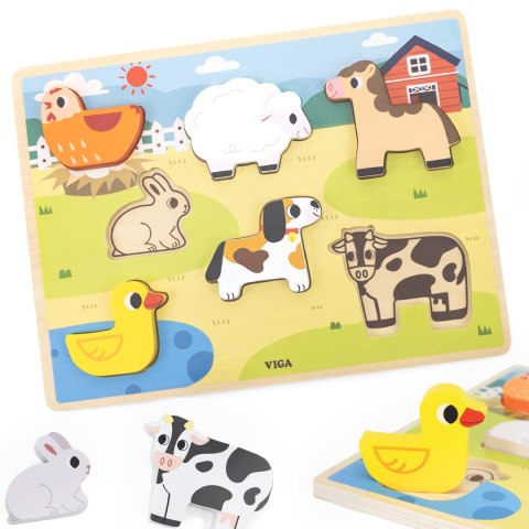 Drewniane puzzle układanka Montessori 2w1 „Figurki Farma” Drewniane puzzle układanka Montessori 2w1 „Figurki Farma”
