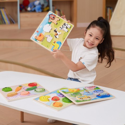 Drewniane puzzle układanka Montessori 2w1 „Figurki Farma” Drewniane puzzle układanka Montessori 2w1 „Figurki Farma”