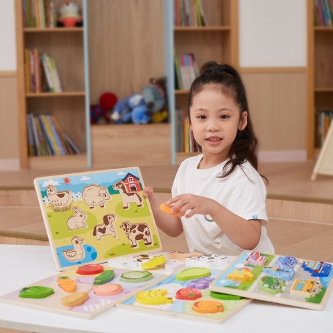 Drewniane puzzle układanka Montessori 2w1 „Figurki Farma” Drewniane puzzle układanka Montessori 2w1 „Figurki Farma”