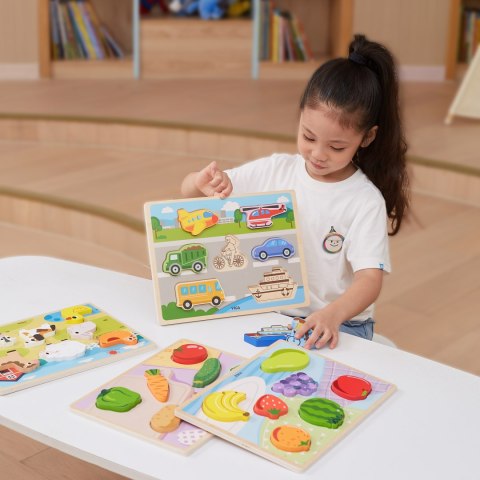 Drewniane puzzle układanka Montessori 2w1 „Figurki Farma” Drewniane puzzle układanka Montessori 2w1 „Figurki Farma”
