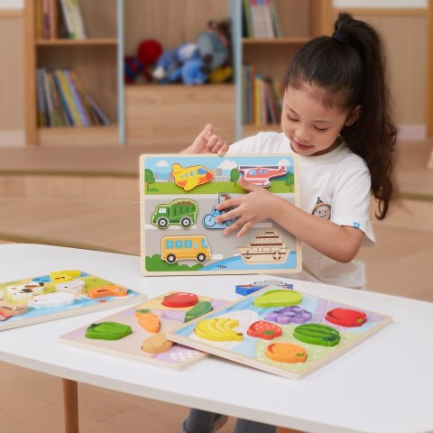 Drewniane puzzle układanka Montessori 2w1 „Figurki Farma” Drewniane puzzle układanka Montessori 2w1 „Figurki Farma”