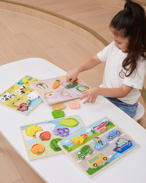Drewniane puzzle układanka Montessori 2w1 „Figurki Farma” Drewniane puzzle układanka Montessori 2w1 „Figurki Farma”