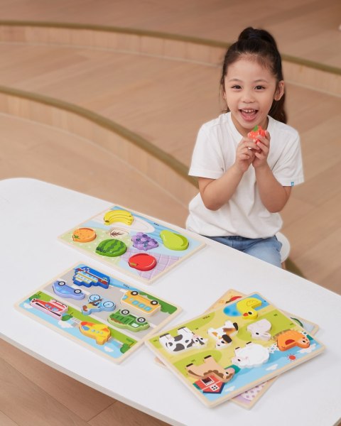 Drewniane puzzle układanka Montessori 2w1 „Figurki Farma” Drewniane puzzle układanka Montessori 2w1 „Figurki Farma”