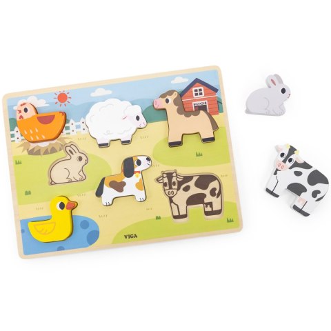 Drewniane puzzle układanka Montessori 2w1 „Figurki Farma” Drewniane puzzle układanka Montessori 2w1 „Figurki Farma”