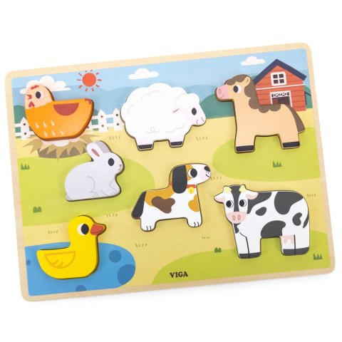 Drewniane puzzle układanka Montessori 2w1 „Figurki Farma” Drewniane puzzle układanka Montessori 2w1 „Figurki Farma”