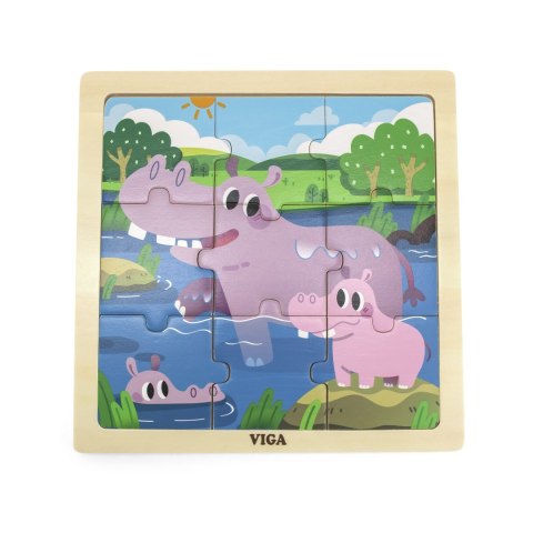 Drewniane puzzle dla dzieci – hipopotamy, 9 elementów