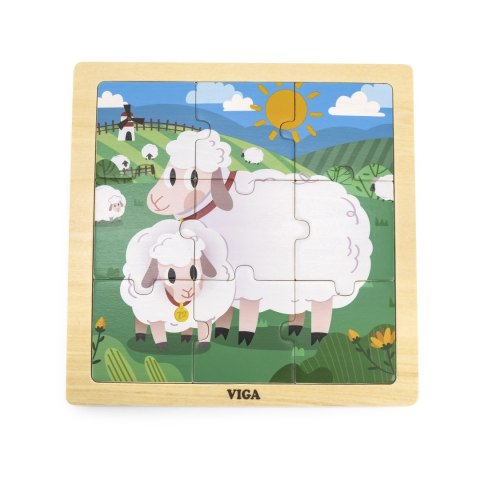 Drewniane puzzle dla dzieci – owieczki, 9 elementów