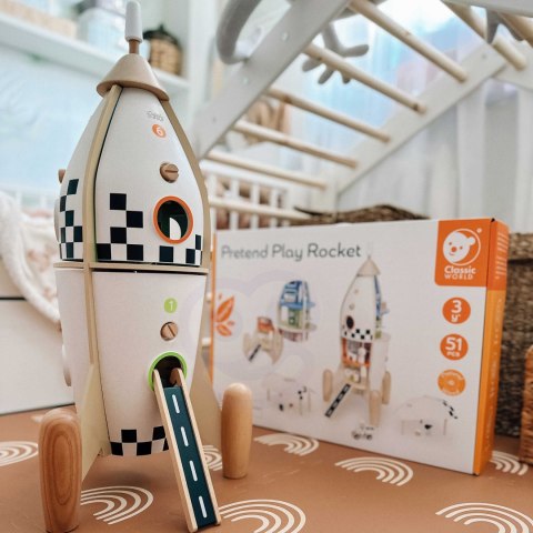 Drewniana rakieta – domek dla dzieci z figurkami i akcesoriami Drewniana rakieta – domek dla dzieci z figurkami i akcesoriami