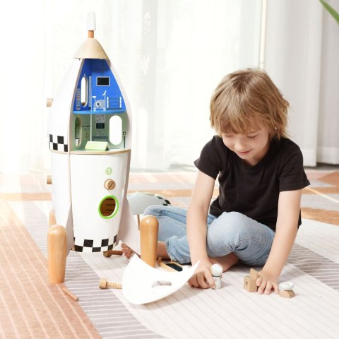 Drewniana rakieta – domek dla dzieci z figurkami i akcesoriami Drewniana rakieta – domek dla dzieci z figurkami i akcesoriami
