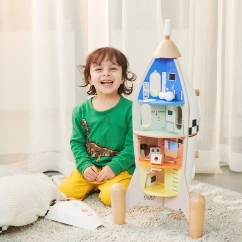 Drewniana rakieta – domek dla dzieci z figurkami i akcesoriami Drewniana rakieta – domek dla dzieci z figurkami i akcesoriami