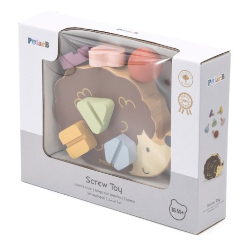 Drewniana zabawka konstrukcyjna – jeżyk ze śrubkami Montessori