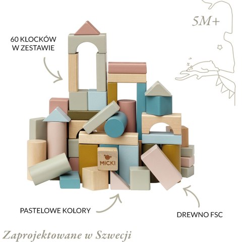 Drewniane klocki dla dzieci – zestaw 60 elementów Micki Drewniane klocki dla dzieci – zestaw 60 elementów Micki