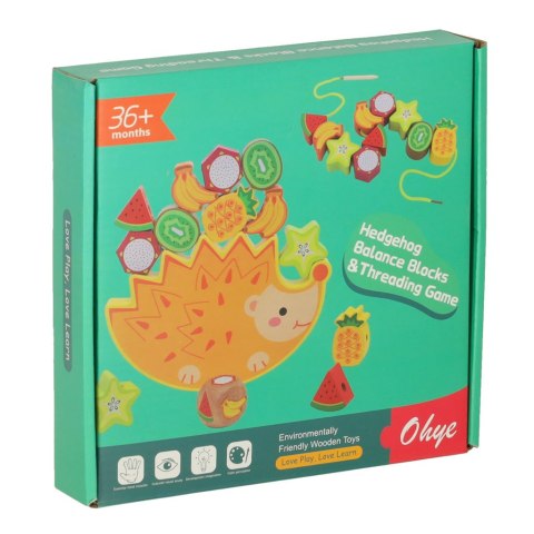 Gra zręcznościowa Montessori – balansujący jeż i nawlekane owoce 🍏🍓🦔 Gra zręcznościowa Montessori – balansujący jeż i nawlekane owoce 🍏🍓🦔