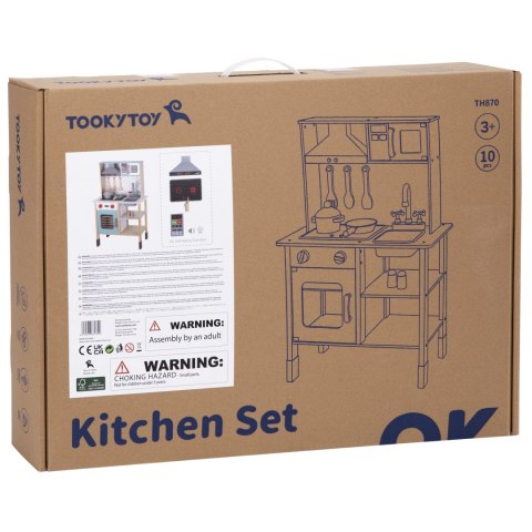 Duża drewniana kuchnia dla dzieci z efektami świetlnymi i dźwiękowymi – 10 elementów, FSC