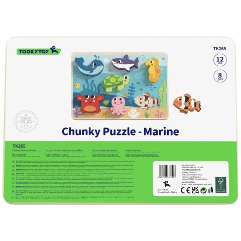 Drewniane puzzle Montessori – świat morza, rybki i żółwik